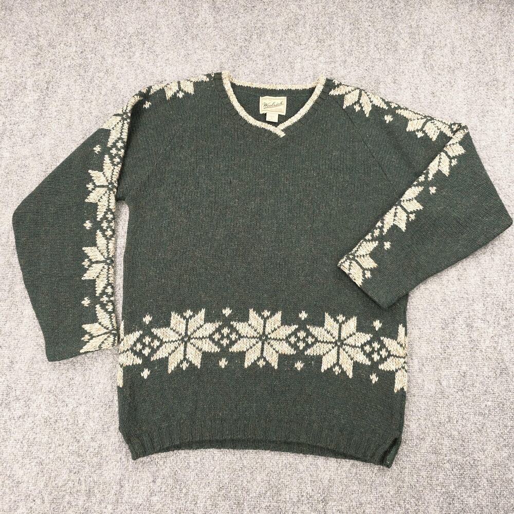 Vintage Woolrich Sweater Womens S Green Nordic Snowflake Wool USA Outdoor Knit